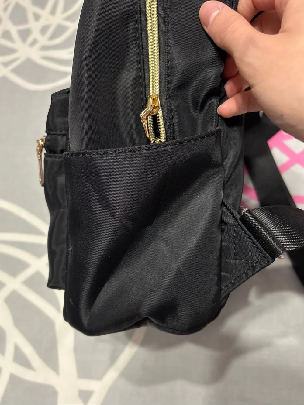 Black Mini Backpack With Gold Hardware